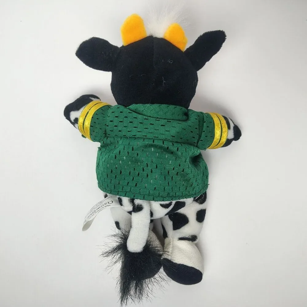Vintage 1997 Green Bay Packers Cow Plush Stuffed Animal White Hair Jersey Mascot
